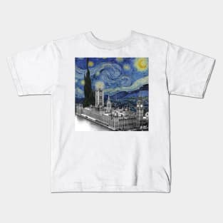 The Starry Night by Vincent Van Gogh and London (Big Ben and Westminster Palace) Kids T-Shirt